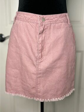 Honey Belle Pink Denim Mini Skirt Medium 100% Cotton Frayed Raw Hem Distressed